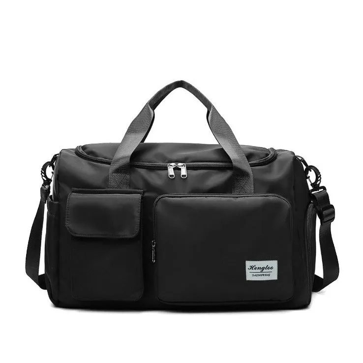 (45x20cm) Water-repellent sports bag Travel bag with shoe / wet compartment - Black