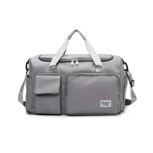 (45x20cm) Water-repellent sports bag travel bag with shoe / wet compartment - gray