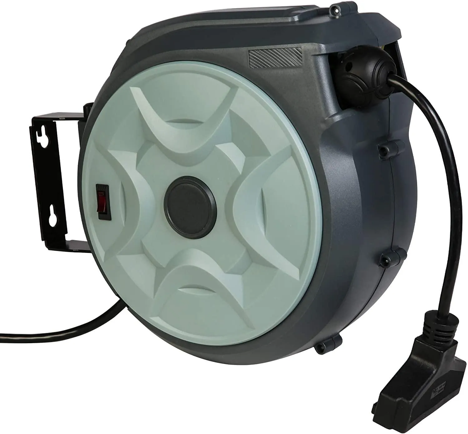 50 Feet Retractable Extension Cord Reel Ceiling Wall Mount SJT 14 AWG 3C 40 Inch Lead-in Supply Cord 3 Electrical Outlets