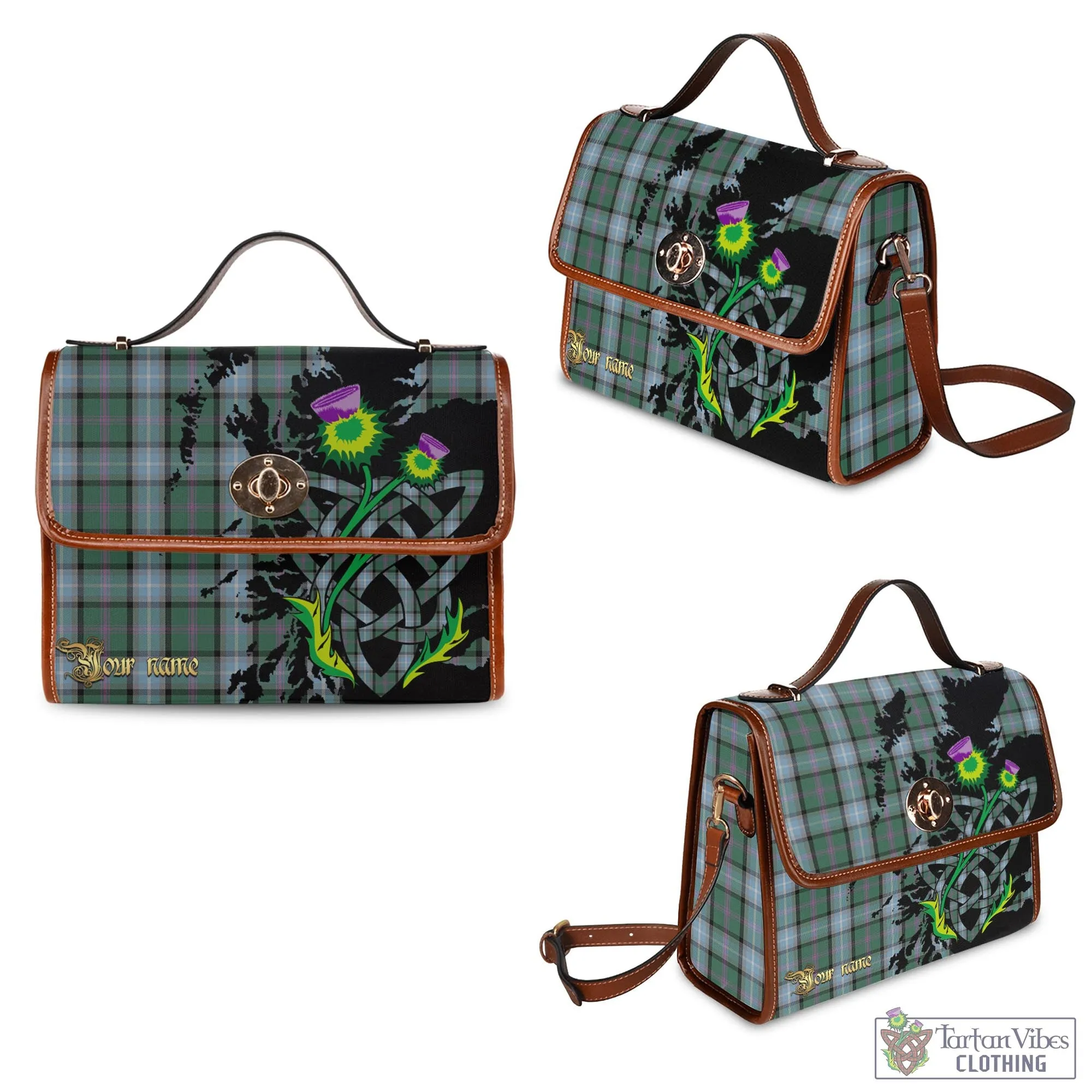 Alexander of Menstry Hunting Tartan Waterproof Canvas Bag with Scotland Map and Thistle Celtic Accents