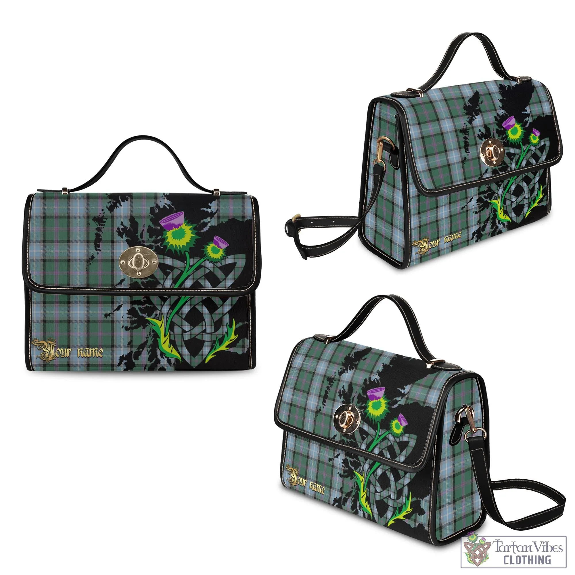 Alexander of Menstry Hunting Tartan Waterproof Canvas Bag with Scotland Map and Thistle Celtic Accents