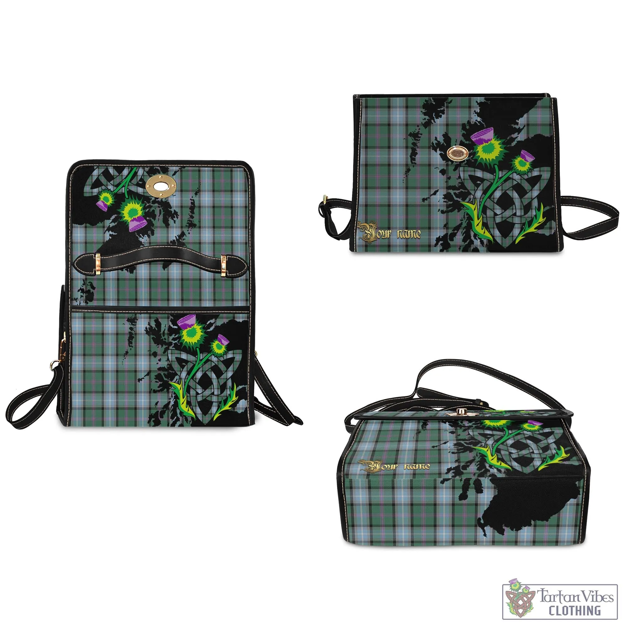 Alexander of Menstry Hunting Tartan Waterproof Canvas Bag with Scotland Map and Thistle Celtic Accents
