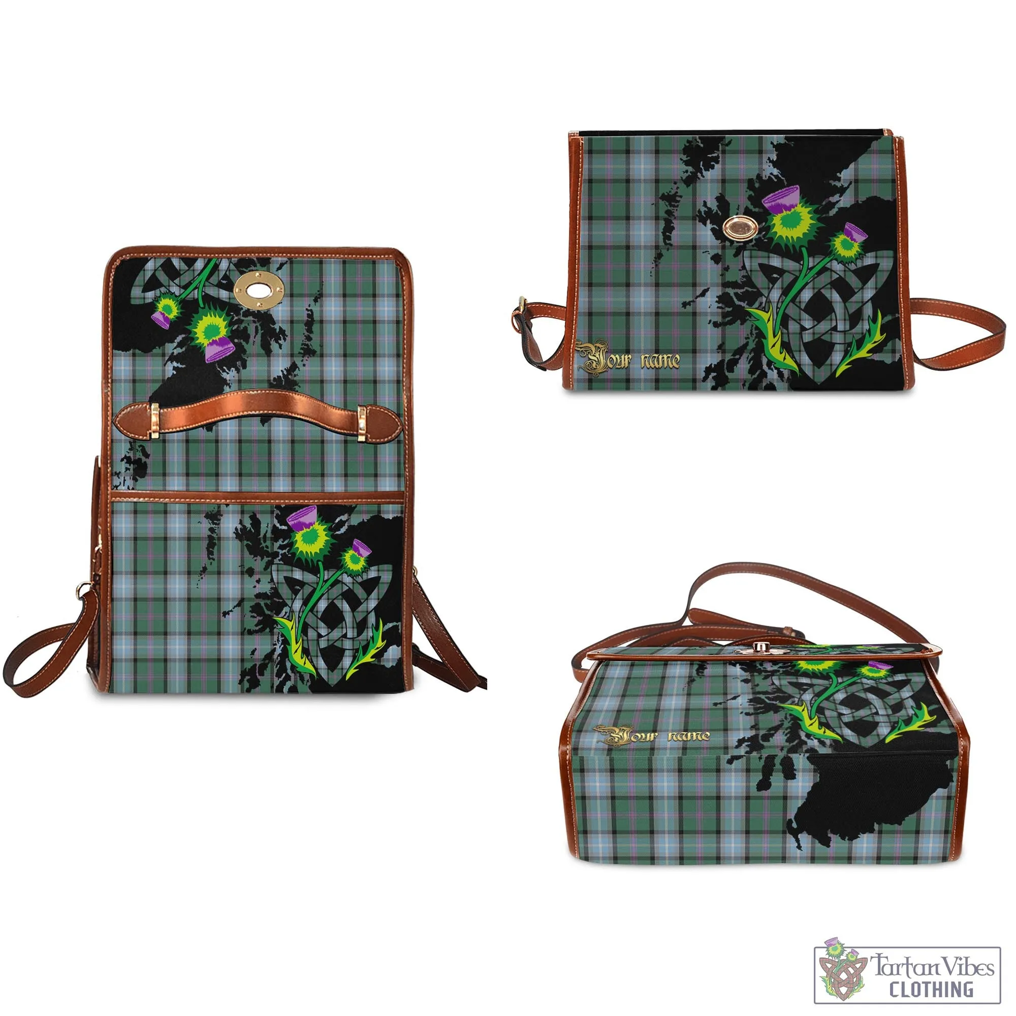 Alexander of Menstry Hunting Tartan Waterproof Canvas Bag with Scotland Map and Thistle Celtic Accents