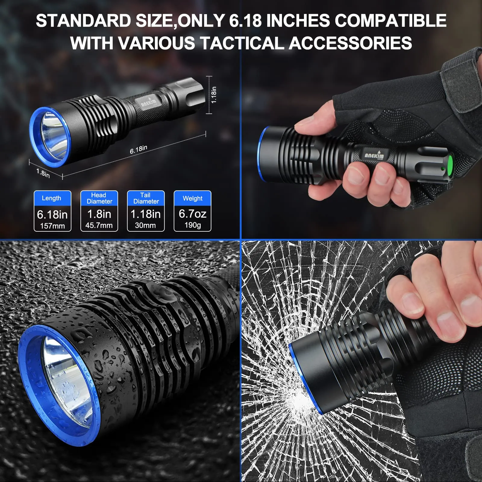 ANEKIM UC20 Green Hunting Flashlight kit, 1586 Yards Green LED Weapon Light, 2000 High Lumens Rechargeable Tactical Light, Picatinny Mount, Pressure Switch for Long Distance Night Hunt