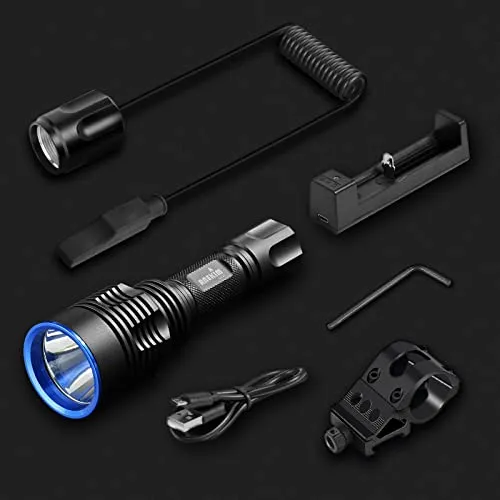 ANEKIM UC20 Green Hunting Flashlight kit, 1586 Yards Green LED Weapon Light, 2000 High Lumens Rechargeable Tactical Light, Picatinny Mount, Pressure Switch for Long Distance Night Hunt
