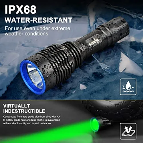 ANEKIM UC20 Green Hunting Flashlight kit, 1586 Yards Green LED Weapon Light, 2000 High Lumens Rechargeable Tactical Light, Picatinny Mount, Pressure Switch for Long Distance Night Hunt
