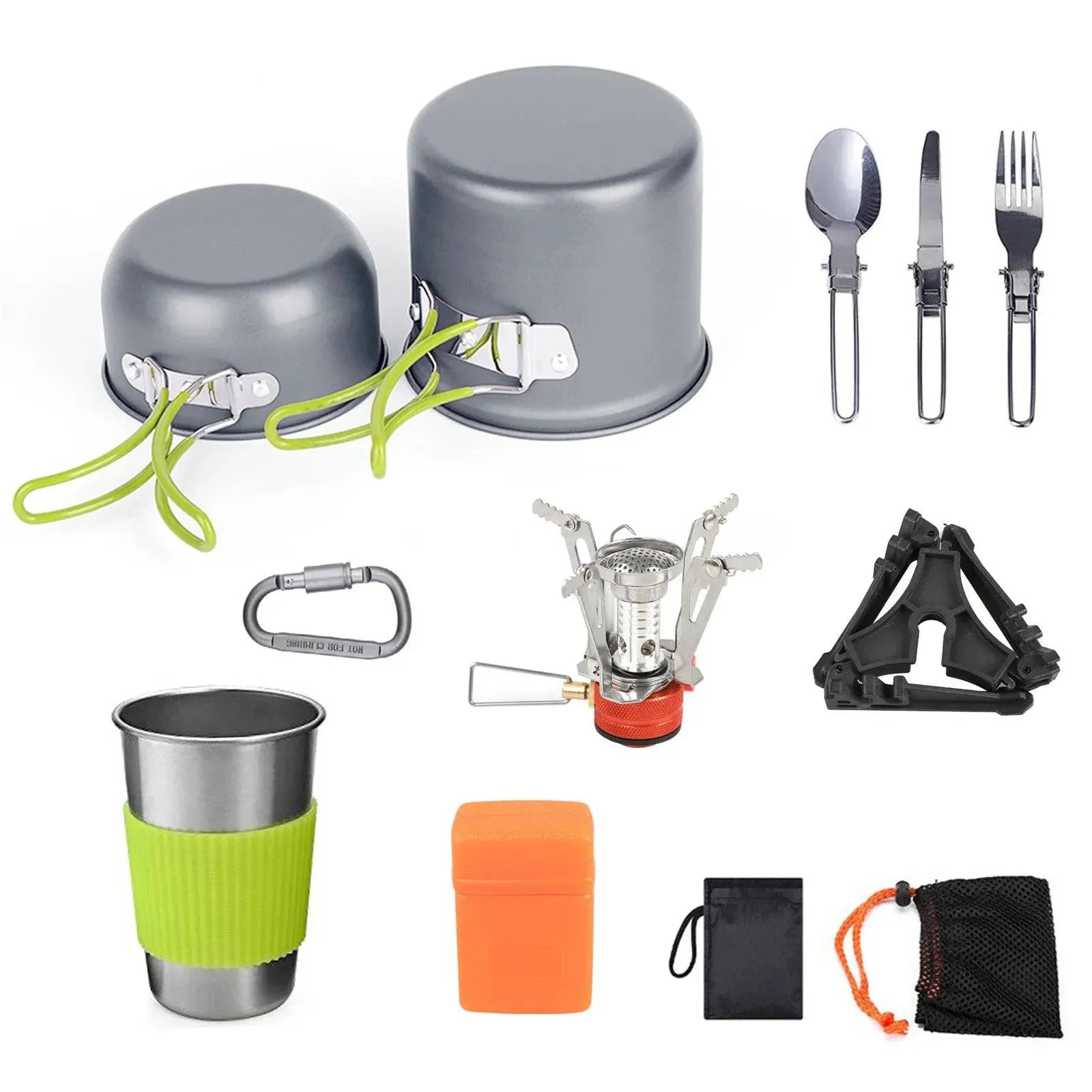 Camping Cookware Mess Kit 1-2 Person Portable Pot and Frying Pan Cup Fork Spoon Set for Camping Hiking Picnic