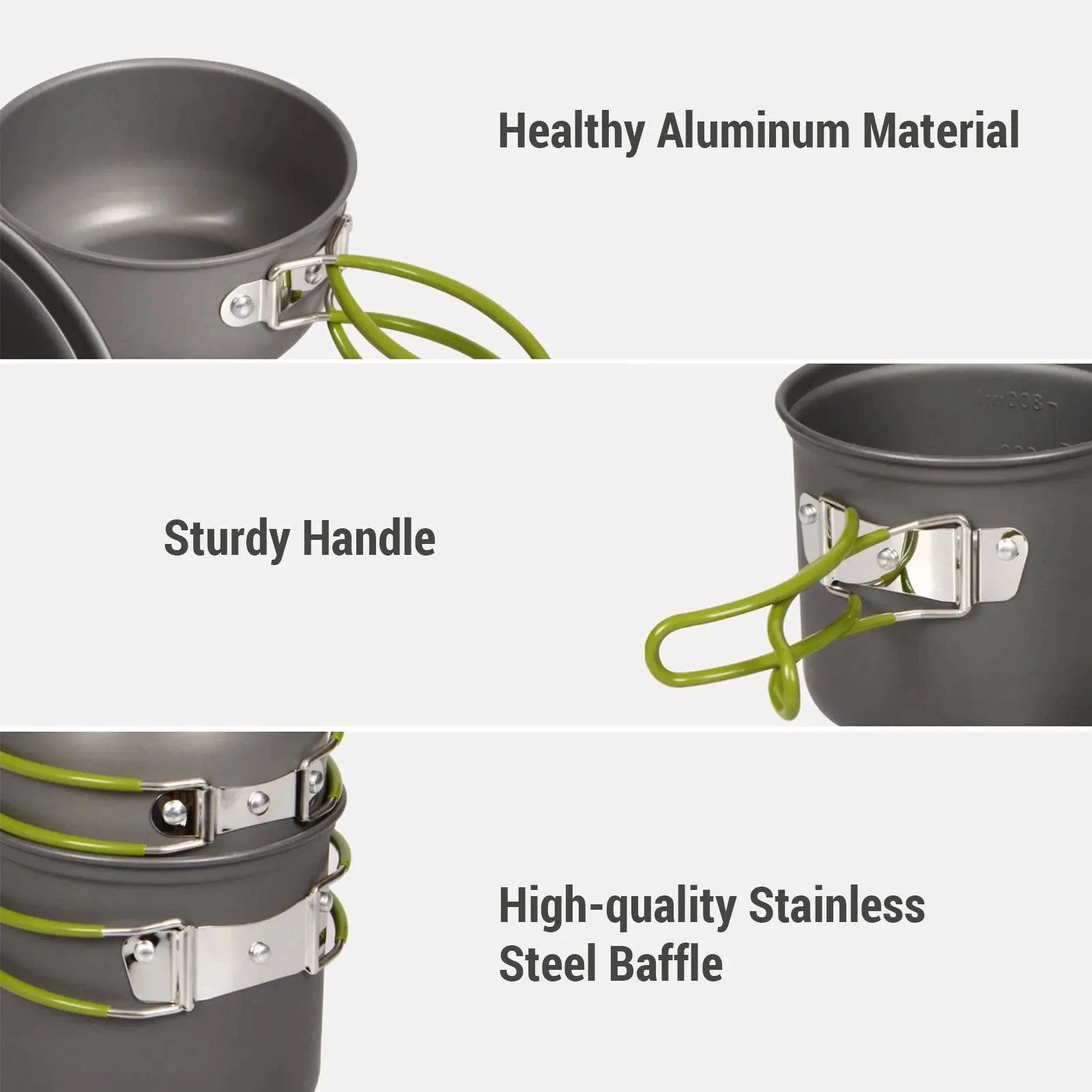 Camping Cookware Mess Kit 1-2 Person Portable Pot and Frying Pan Cup Fork Spoon Set for Camping Hiking Picnic