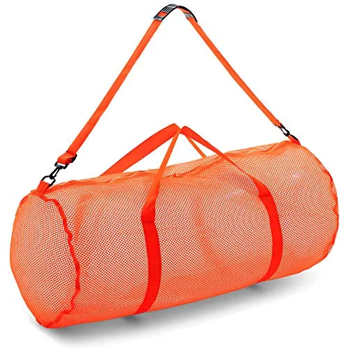 Champion Sports Mesh Duffle Bag with Zipper and Adjustable Shoulder Strap,15” x 36”,Orange-Multipurpose,Oversized Gym Bag for Equipment,Sports Gear,Laundry-Breathable Mesh Scuba and Travel Bag