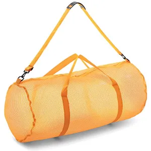 Champion Sports Mesh Duffle Bag with Zipper and Adjustable Shoulder Strap,15” x 36”,Yellow-Multipurpose,Oversized Gym Bag for Equipment,Sports Gear,Laundry-Breathable Mesh Scuba and Travel Bag