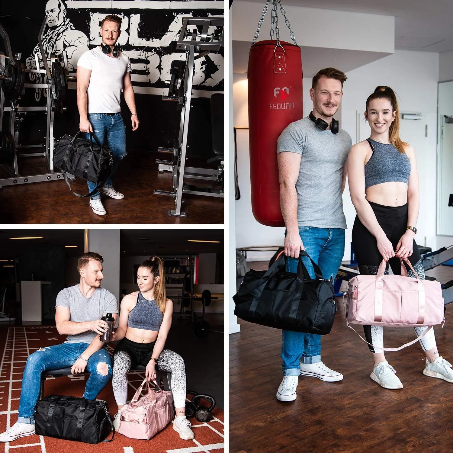 Forestfish Sports Gym Bag Travel Duffel Bag with Dry Wet Pocket & Shoes Compartment for Women and Men, Black (Black) - EA001-01