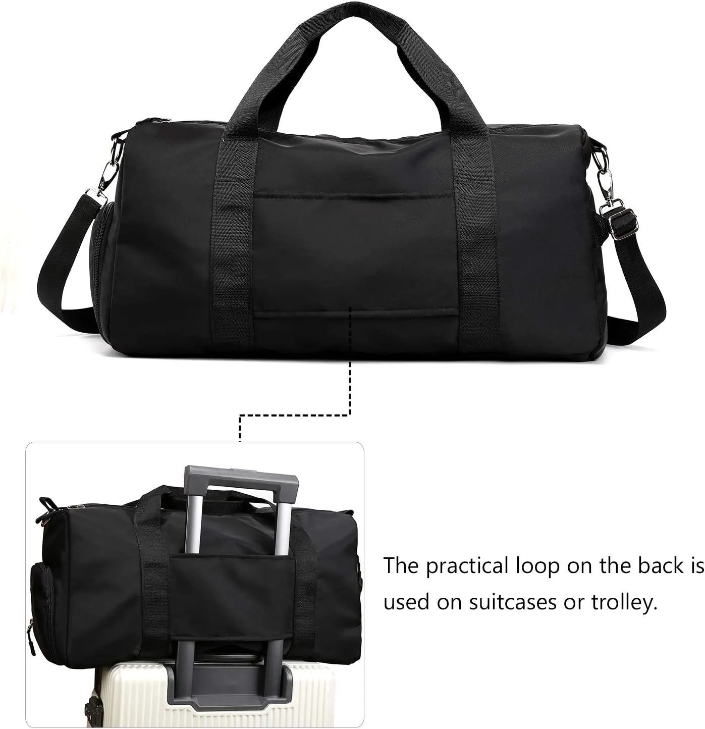 Forestfish Sports Gym Bag Travel Duffel Bag with Dry Wet Pocket & Shoes Compartment for Women and Men, Black (Black) - EA001-01