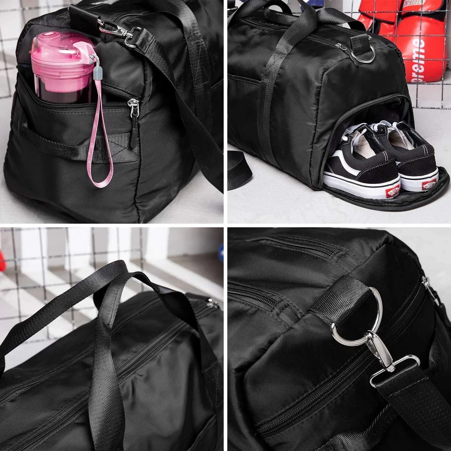 Forestfish Sports Gym Bag Travel Duffel Bag with Dry Wet Pocket & Shoes Compartment for Women and Men, Black (Black) - EA001-01