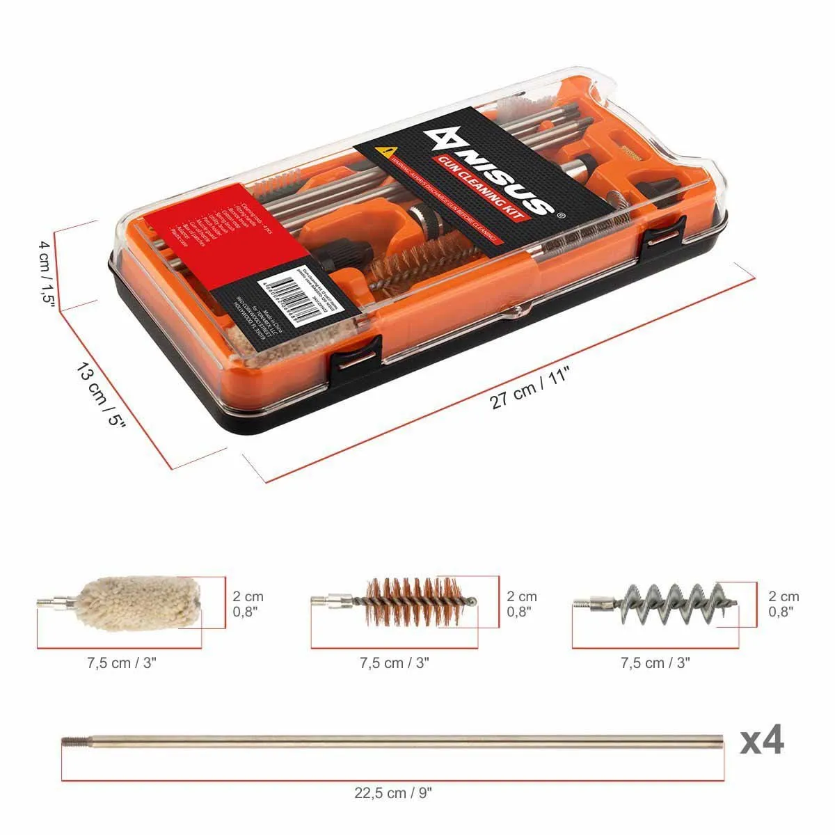 Gun Cleaning Kit, 12 Caliber, 11 Items, Plastic Case