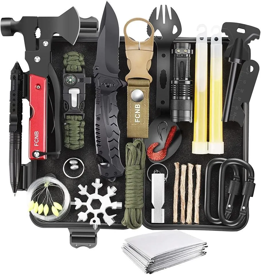 Hip-hop Men Leather Shoulder Holster Bag Sleeveless &  survival gear kit camping accessories 34 in 1 Combo Pack(Bulk 3 Sets)