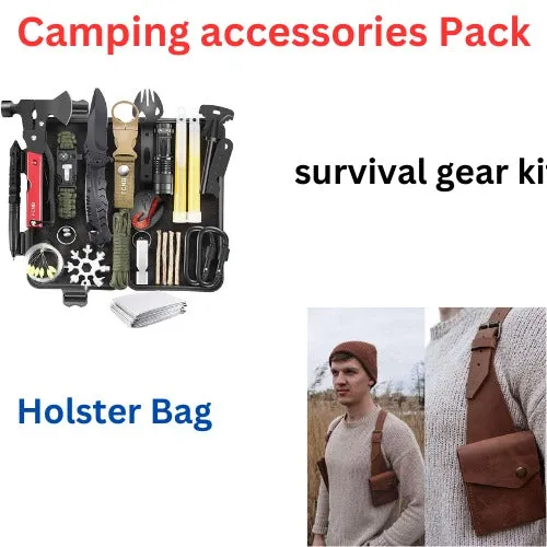 Hip-hop Men Leather Shoulder Holster Bag Sleeveless &  survival gear kit camping accessories 34 in 1 Combo Pack(Bulk 3 Sets)