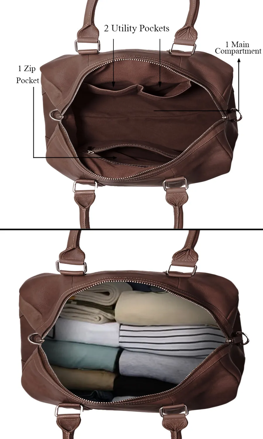 MANDAVA Genuine Leather Unisex Travel Duffel Bag, Shoulder Weekender Overnight Luggage Bag (Taupe)