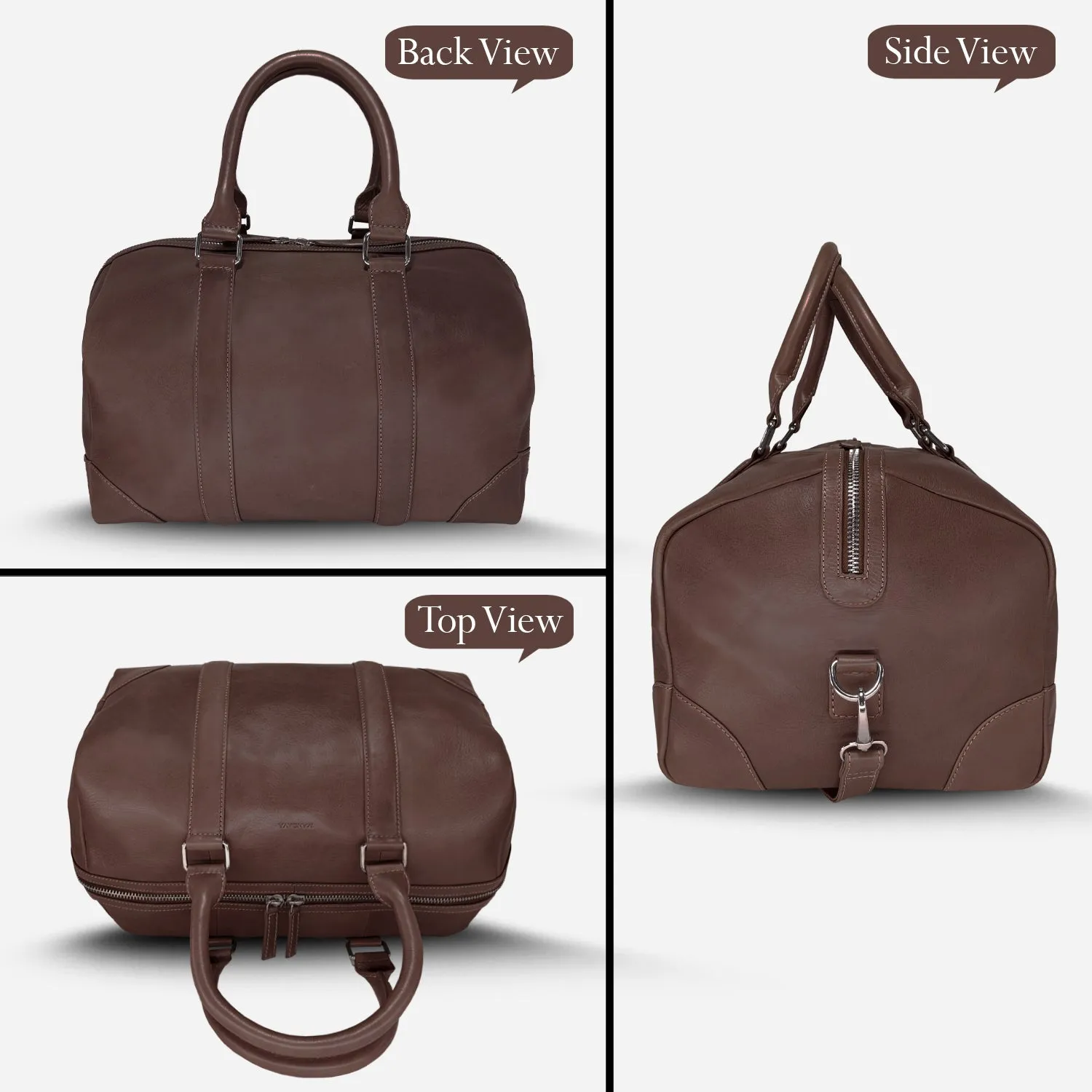 MANDAVA Genuine Leather Unisex Travel Duffel Bag, Shoulder Weekender Overnight Luggage Bag (Taupe)