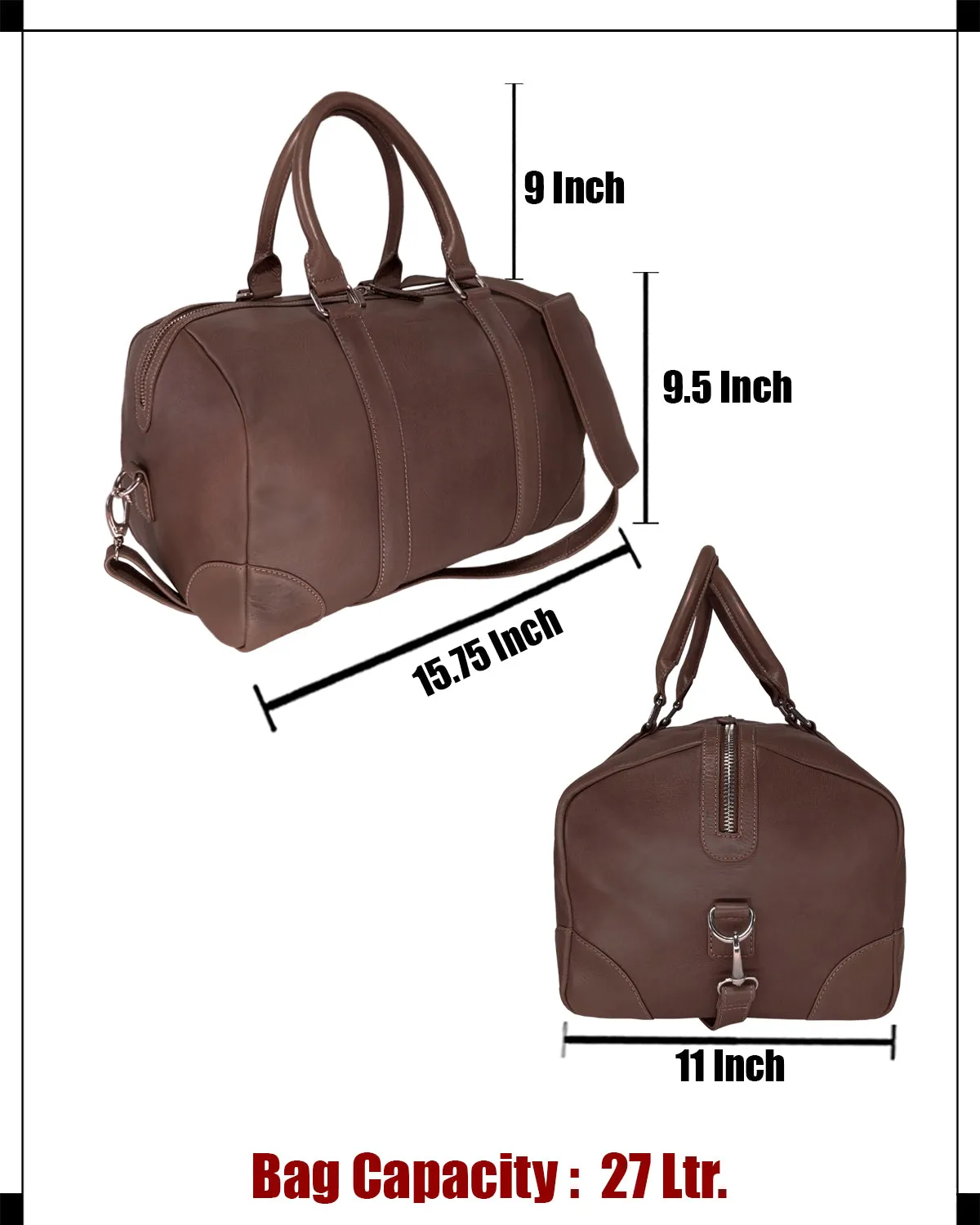 MANDAVA Genuine Leather Unisex Travel Duffel Bag, Shoulder Weekender Overnight Luggage Bag (Taupe)