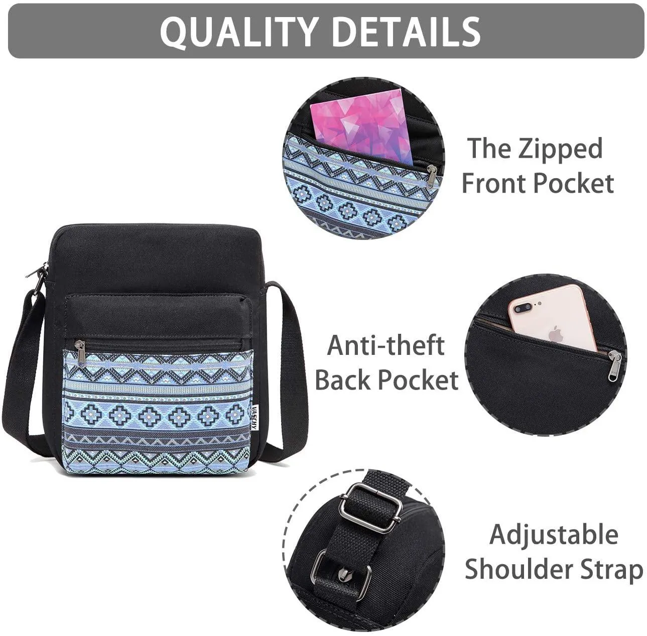 Messenger Bag for Girls, Lightweight Canvas Crossbody Bag Purse