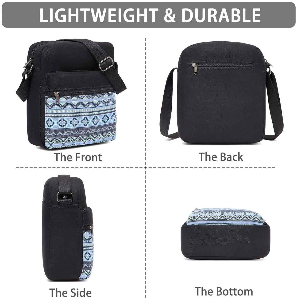 Messenger Bag for Girls, Lightweight Canvas Crossbody Bag Purse