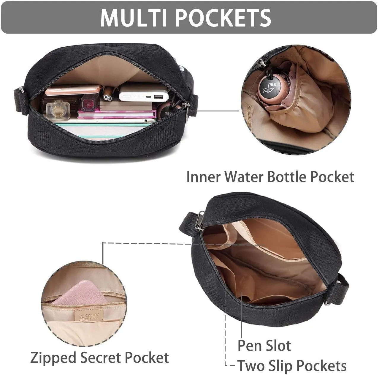 Messenger Bag for Girls, Lightweight Canvas Crossbody Bag Purse