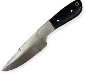 Red Deer PC-118 Hunting Knife | 7.5" Black Fixed Blade w/ Leather Sheath