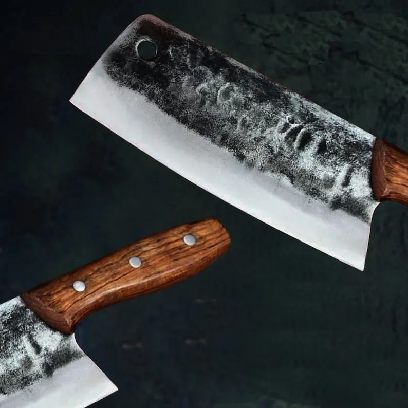 The Dario: Cleaver Knife with Sheath (Spring Steel, D2 Steel are also available)-Butcher Knife & Kitchen Knife