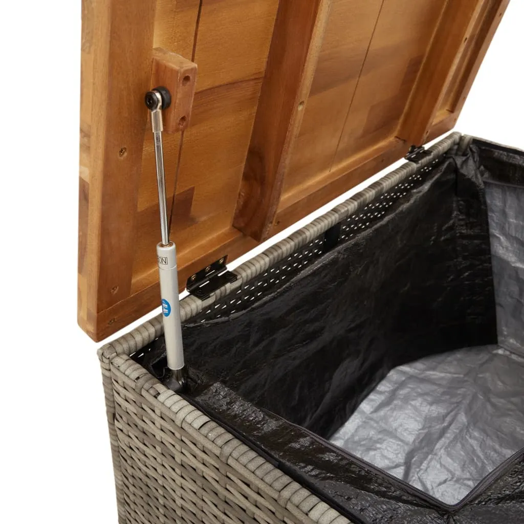 vidaXL Garden Storage Box Grey 80x40x48 cm Poly Rattan Acacia Wood