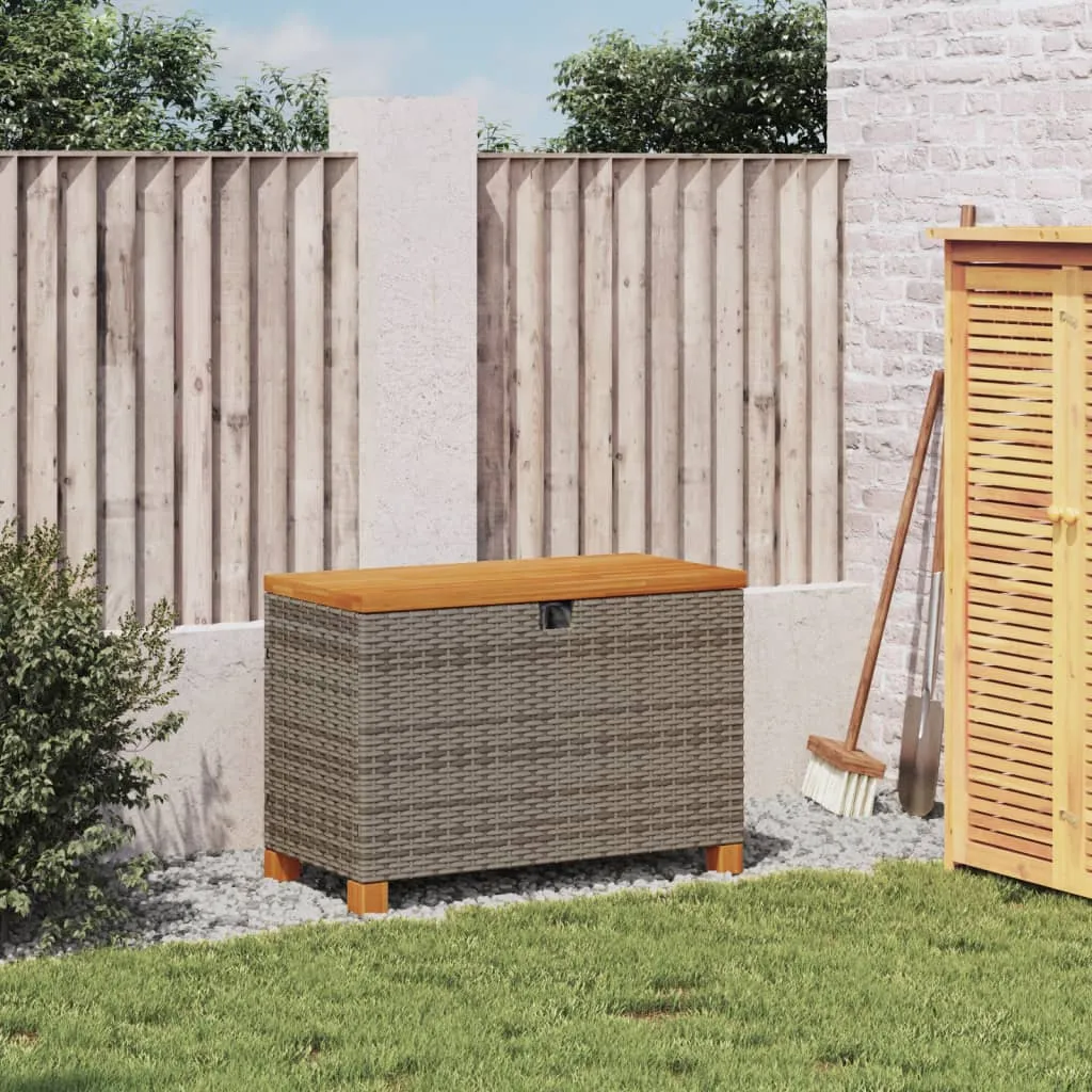 vidaXL Garden Storage Box Grey 80x40x48 cm Poly Rattan Acacia Wood