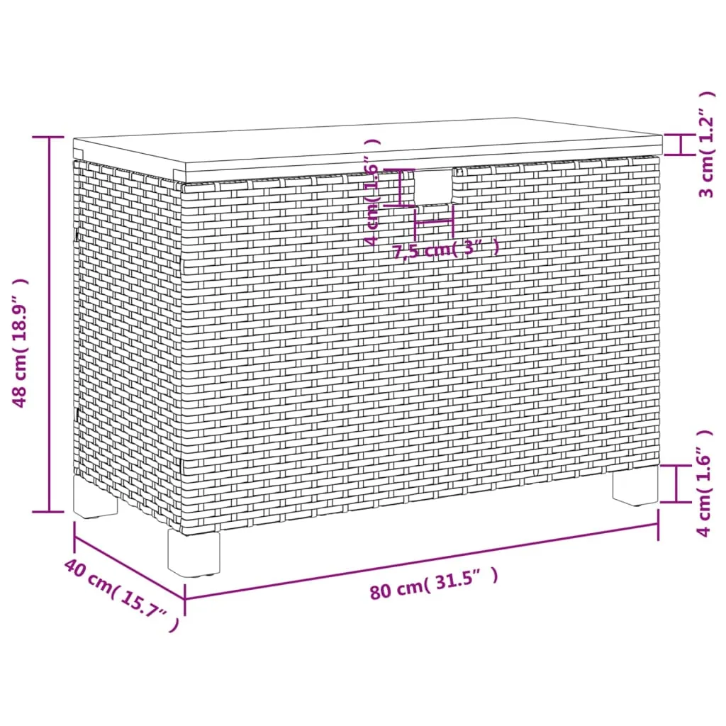 vidaXL Garden Storage Box Grey 80x40x48 cm Poly Rattan Acacia Wood