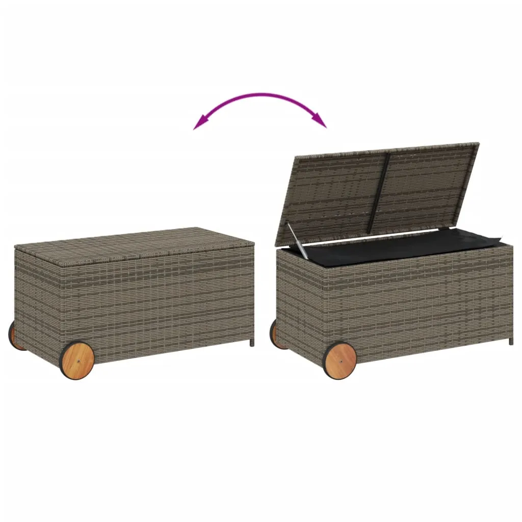 vidaXL Garden Storage Box with Wheels Grey 190L Poly Rattan
