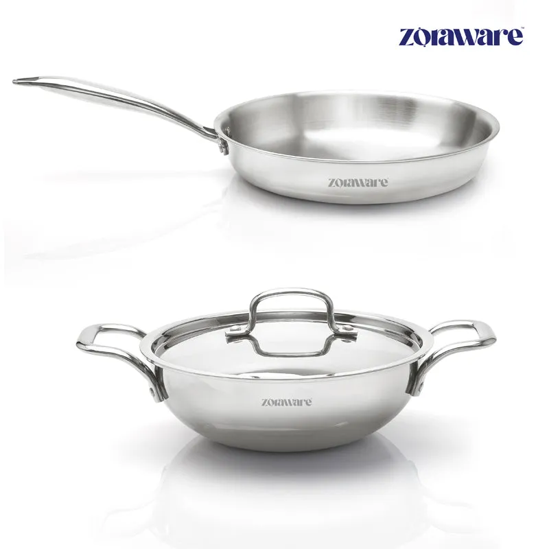 Zoraware Kadhai 1600 ML With Frying Pan & Lid (20 CM) - Three Piece Set