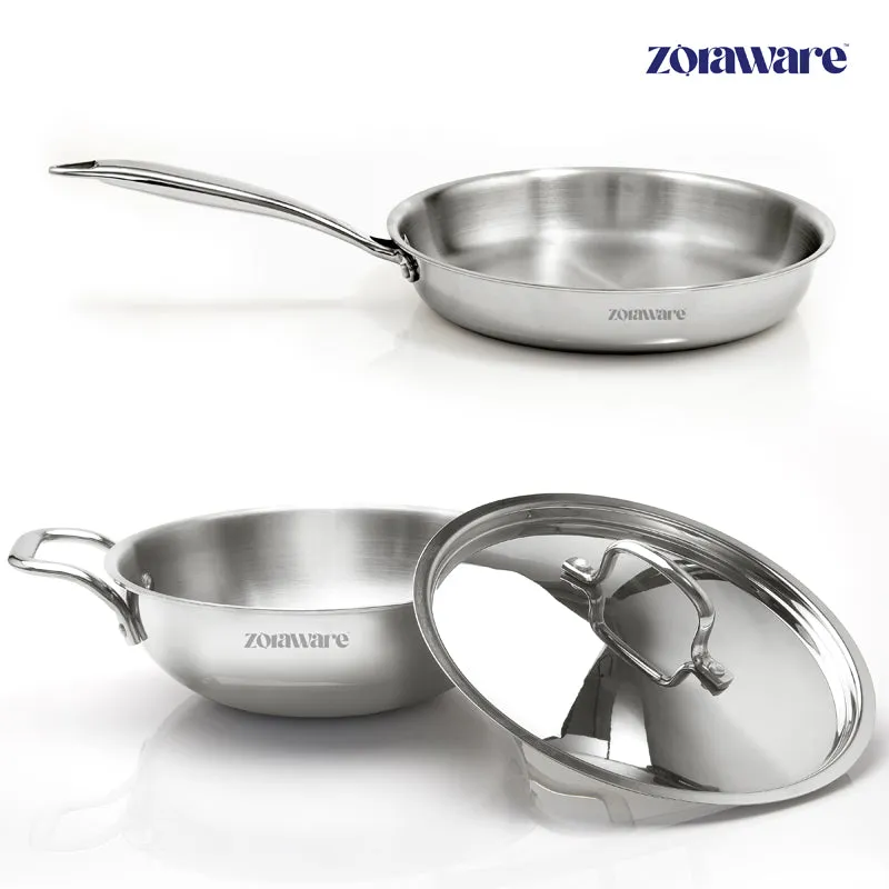 Zoraware Kadhai 1600 ML With Frying Pan & Lid (20 CM) - Three Piece Set